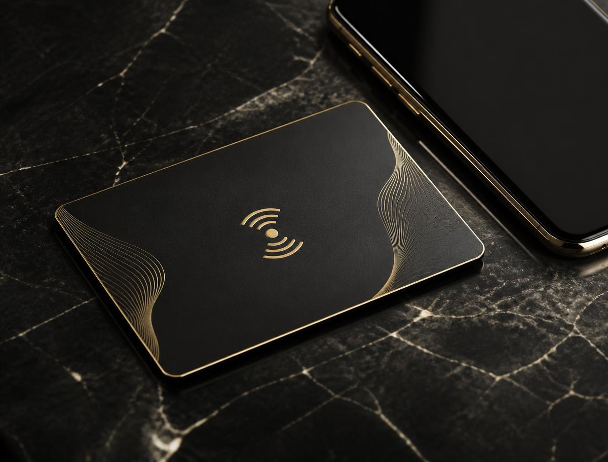 Černá NFC karta na recenze se zlatými detaily